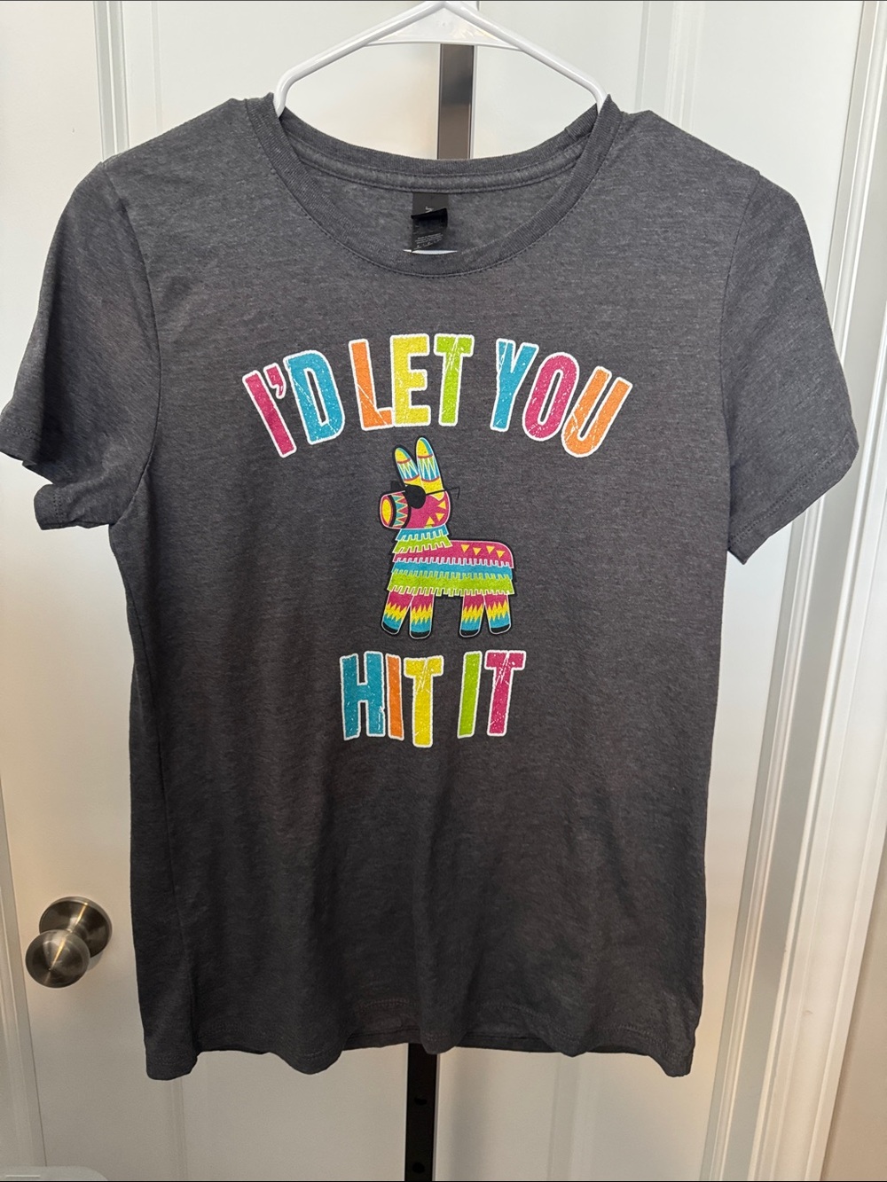 Gildan Charcoal Tee with Bright Multicolor Piñata Graphic